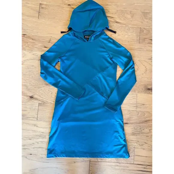 Betabrand blue 'red eye' hooded long sleeve travel dress - Picture 3 of 7